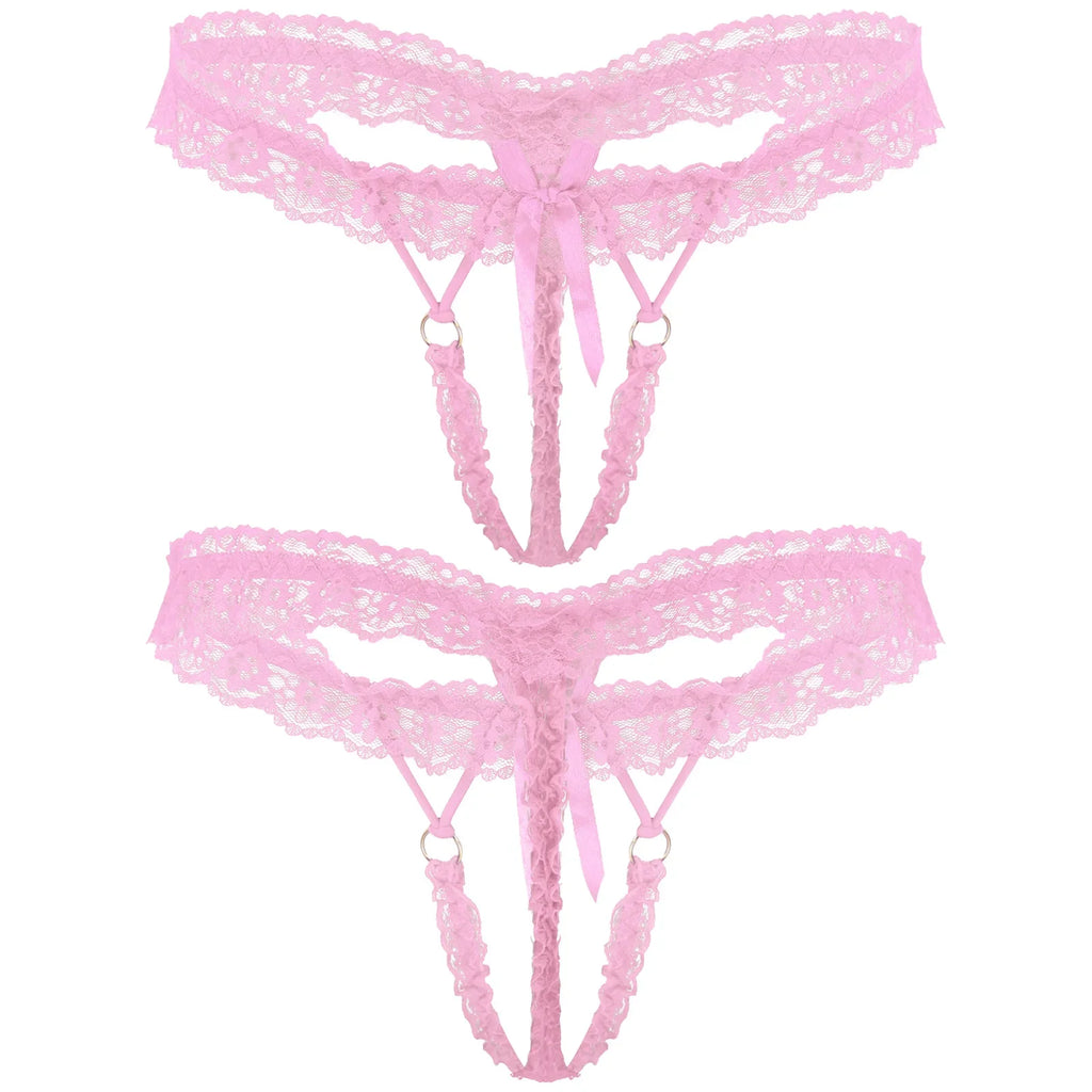 Sissy Frilly Lace Crotchless G-String