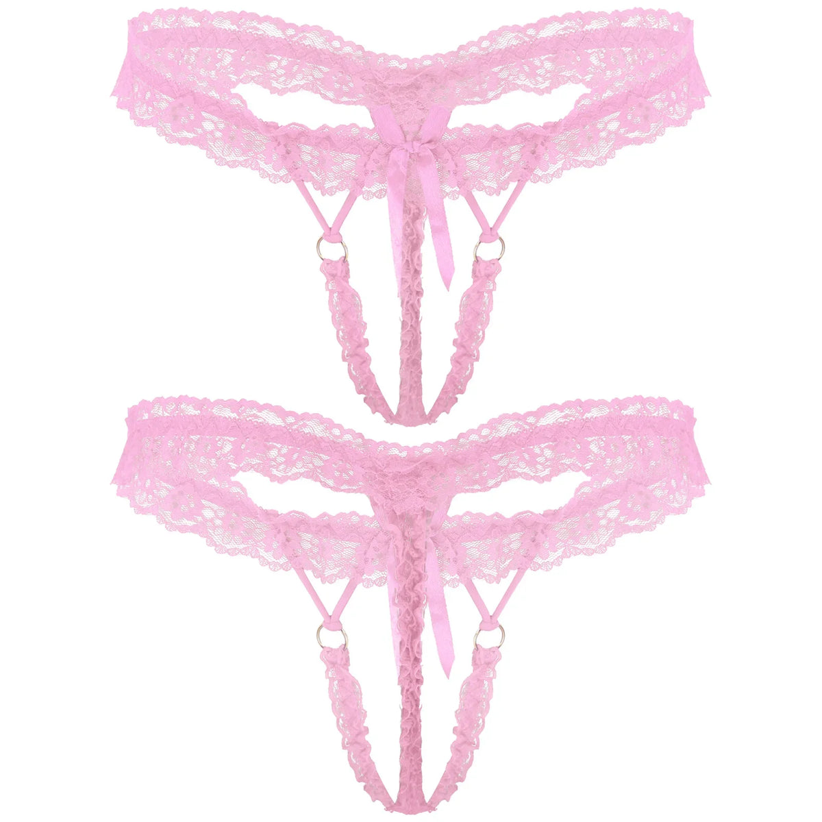 Sissy Frilly Lace Crotchless G-String