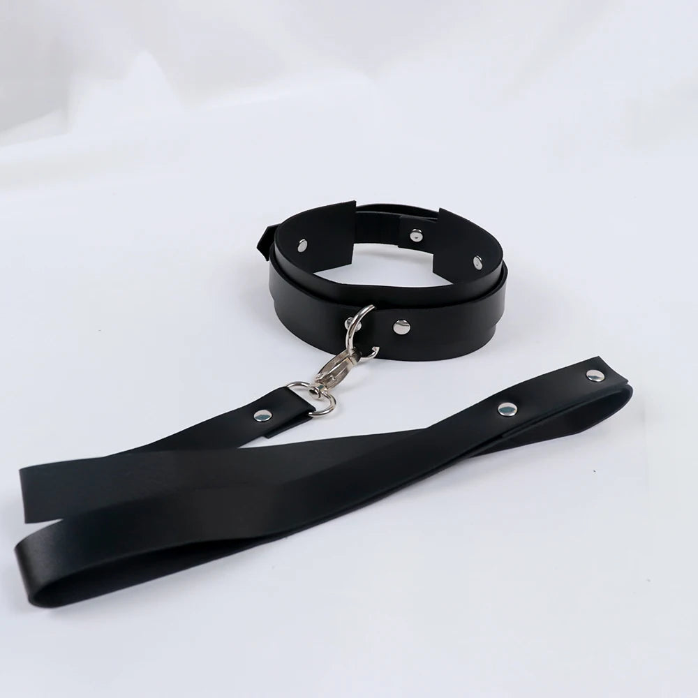 Faux Leather Collar & Strap Leash