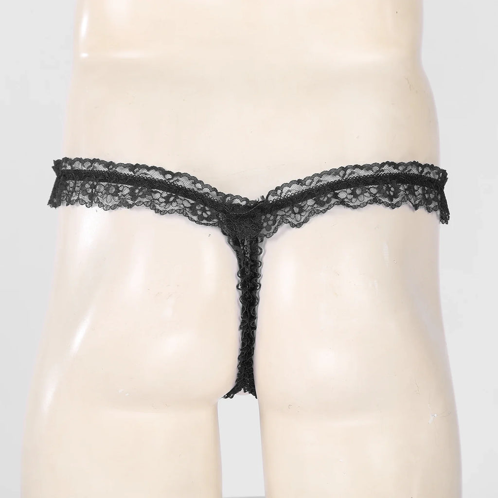 Sissy Frilly Lace Crotchless G-String
