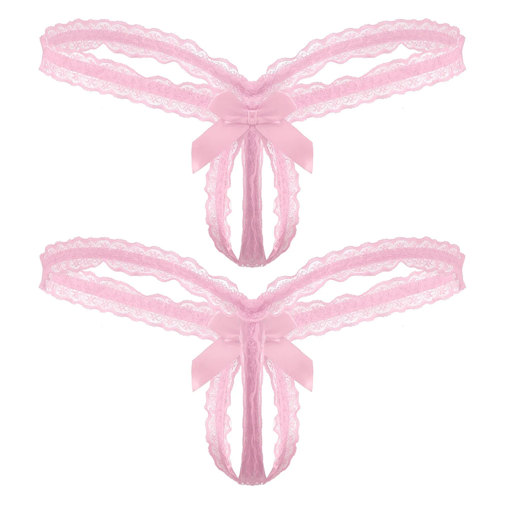 Sissy Frilly Lace Crotchless G-String