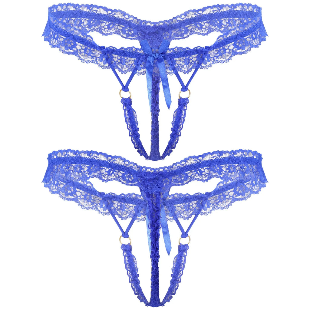Sissy Frilly Lace Crotchless G-String