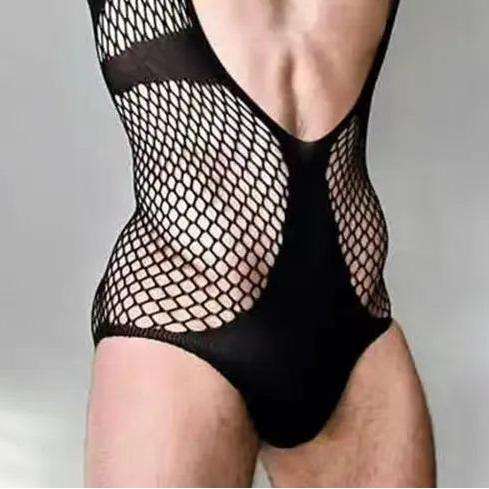 Men’s Black Fishnet Bodysuit