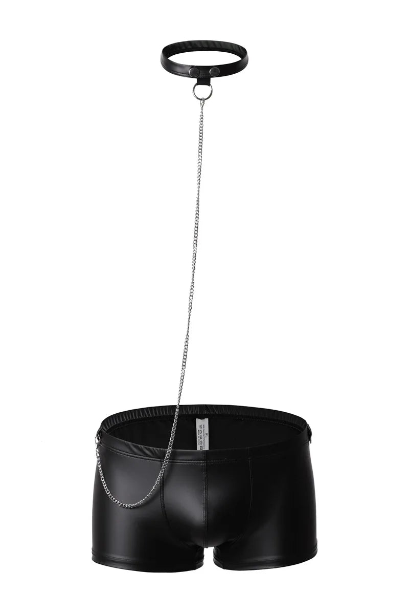 Leash Clip Faux Leather Underwear