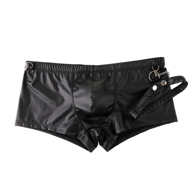 Leash Clip Faux Leather Underwear