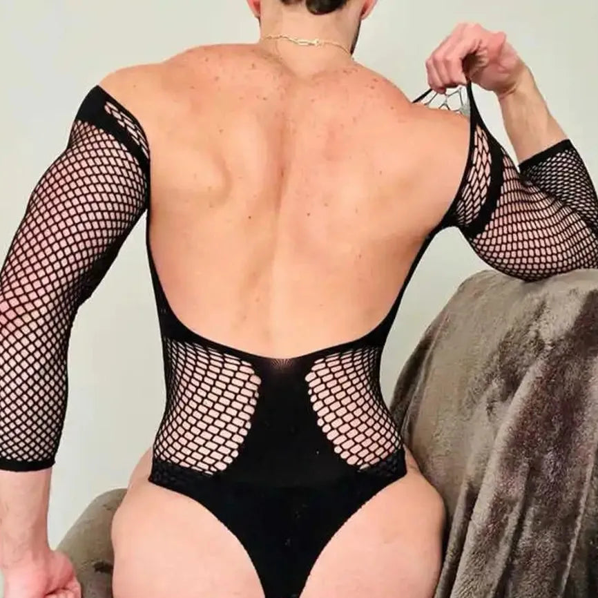 Men’s Black Fishnet Bodysuit