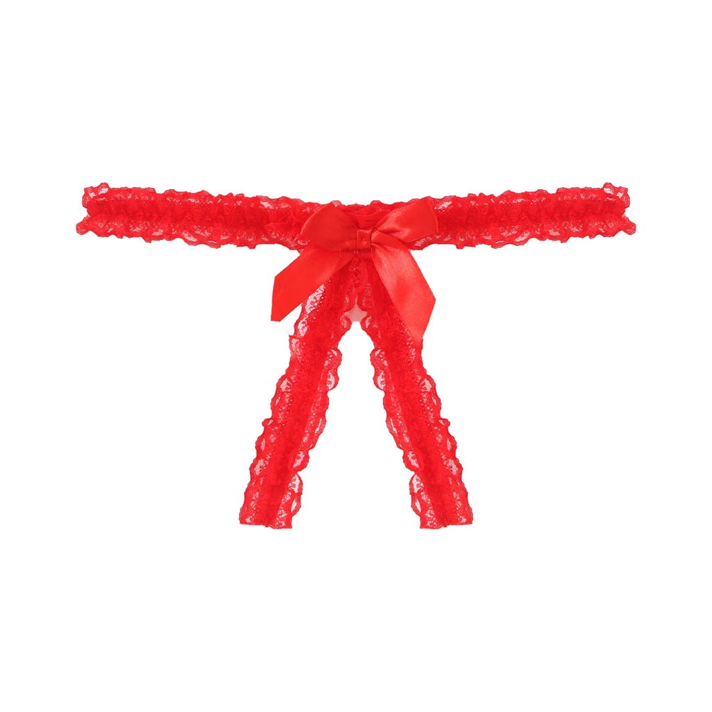 Sissy Frilly Lace Crotchless G-String