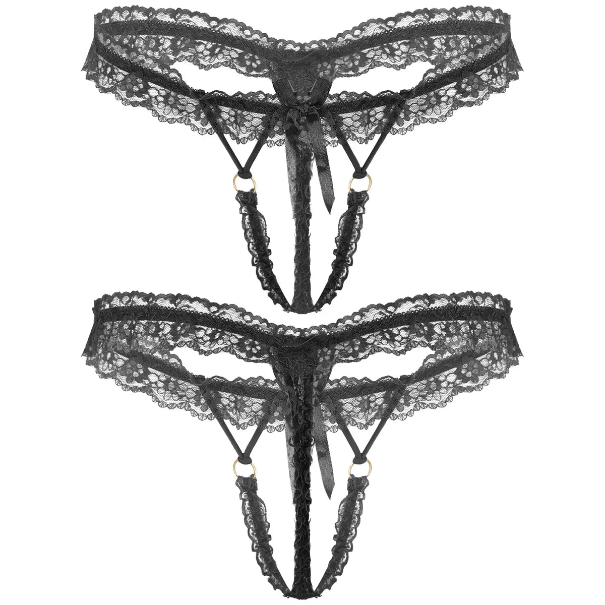 Sissy Frilly Lace Crotchless G-String