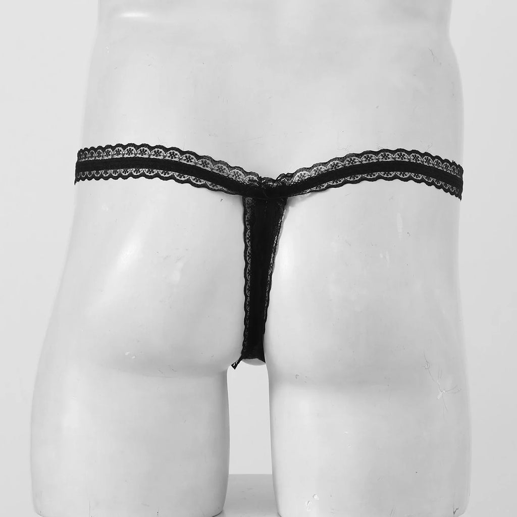 Sissy Frilly Lace Crotchless G-String