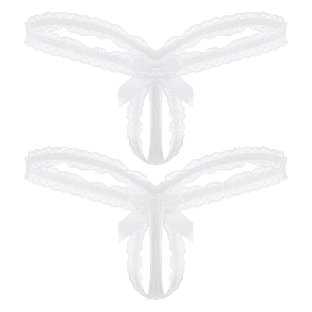 Sissy Frilly Lace Crotchless G-String
