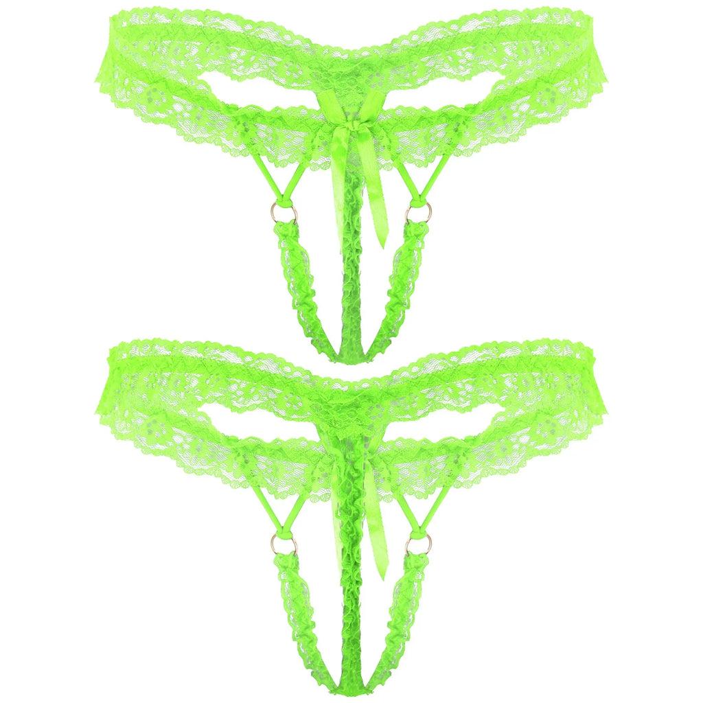 Sissy Frilly Lace Crotchless G-String