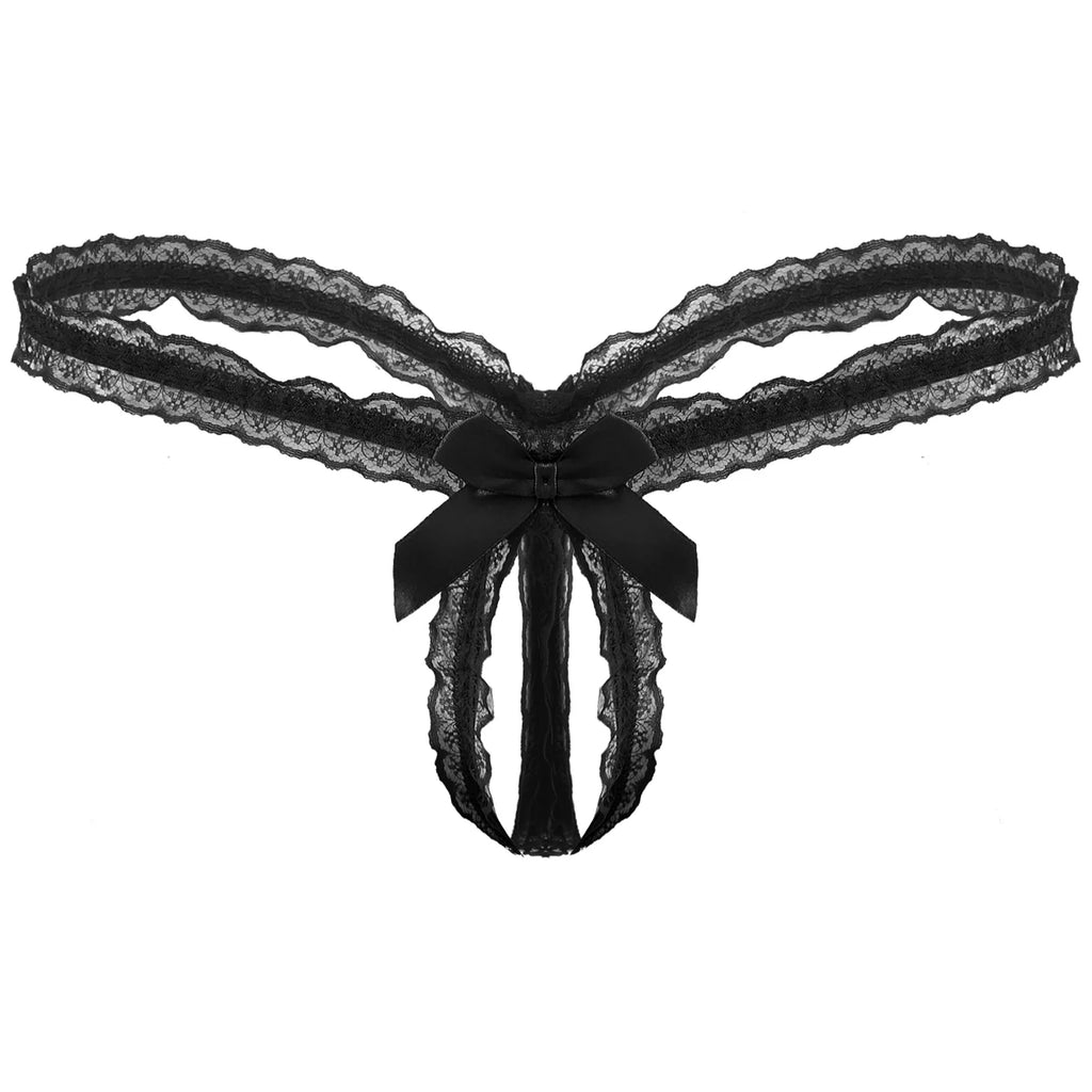 Sissy Frilly Lace Crotchless G-String