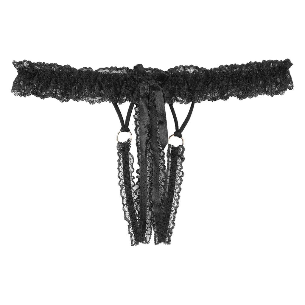 Sissy Frilly Lace Crotchless G-String