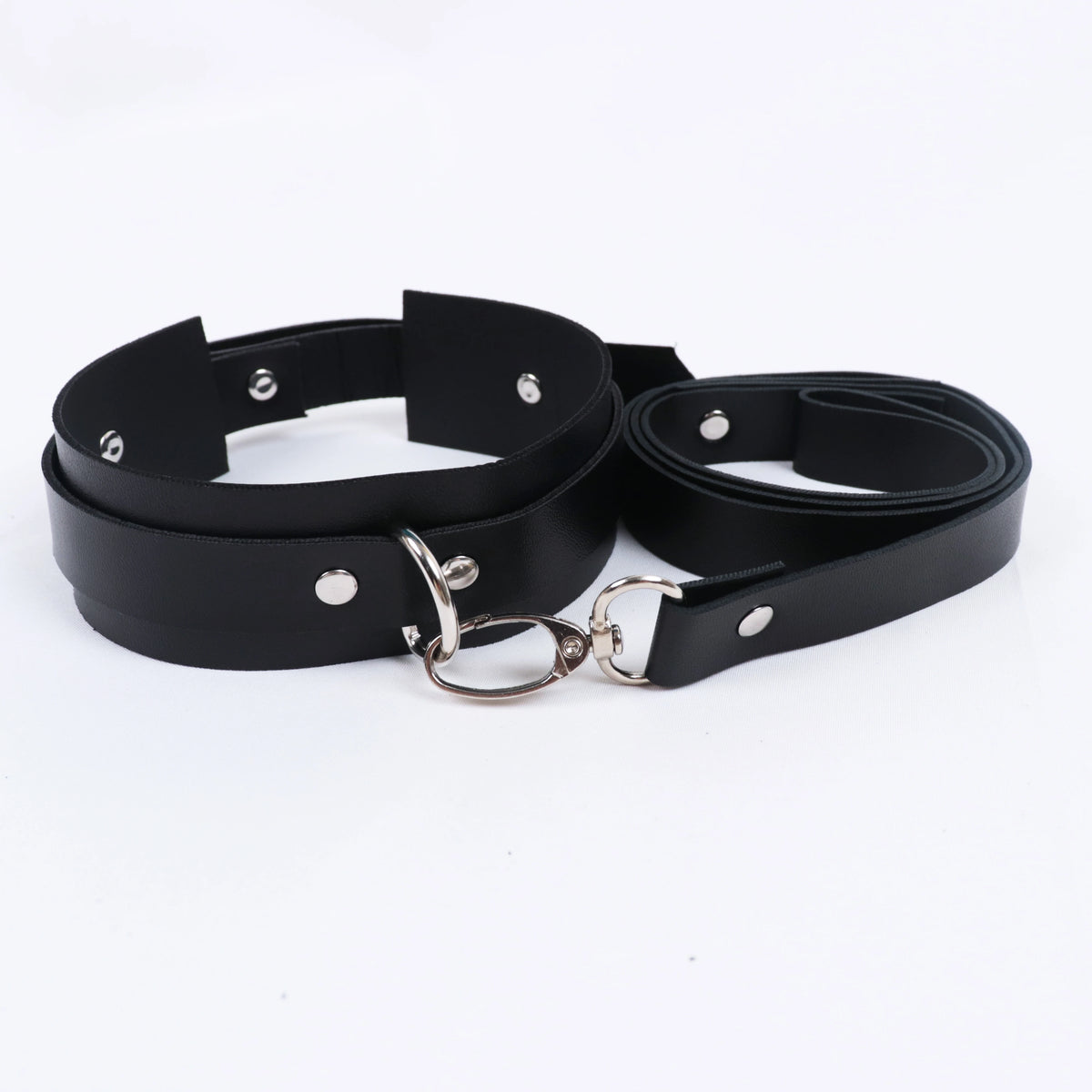 Faux Leather Collar & Strap Leash