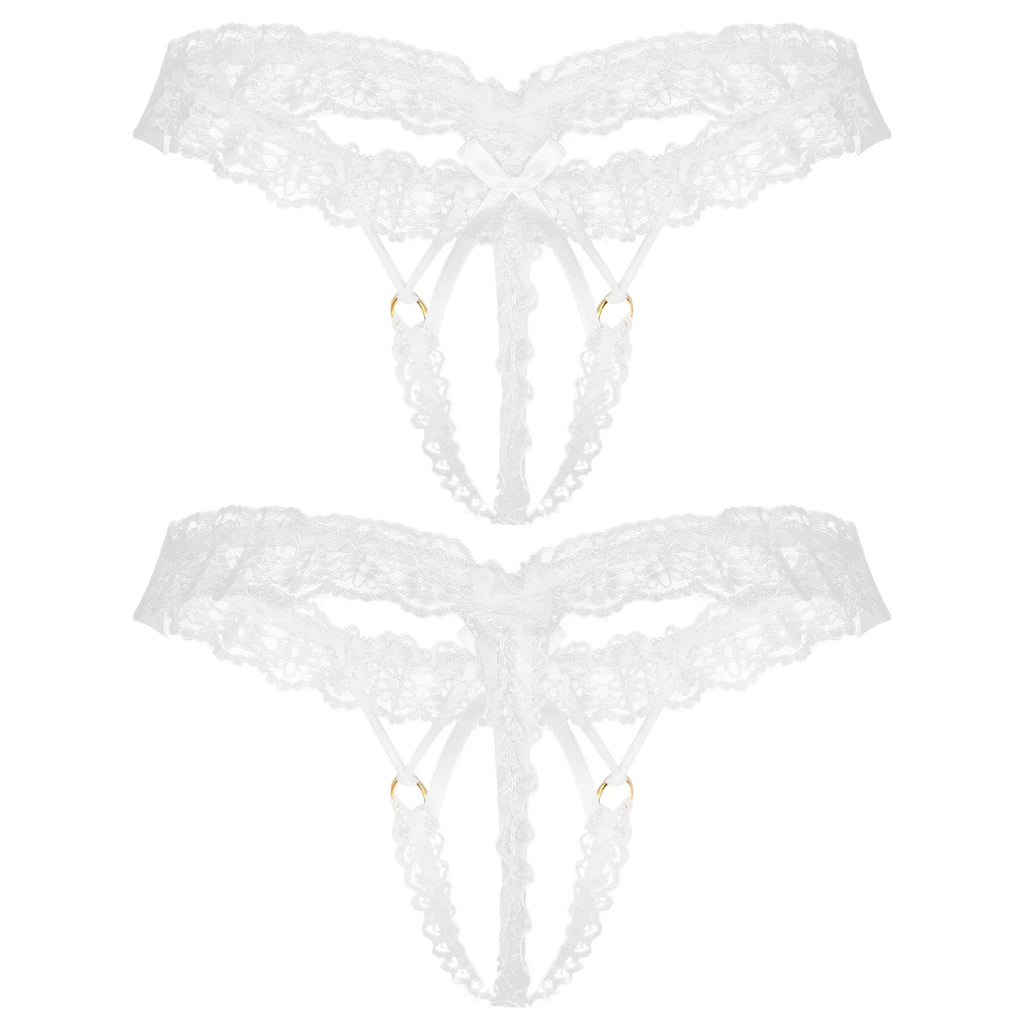 Sissy Frilly Lace Crotchless G-String