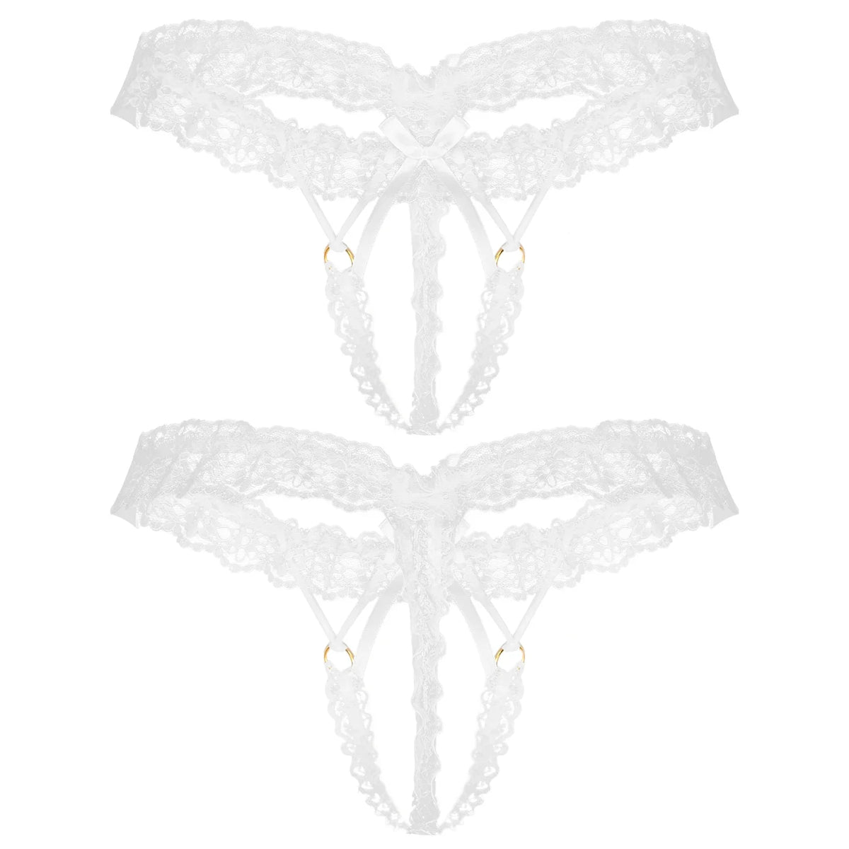 Sissy Frilly Lace Crotchless G-String
