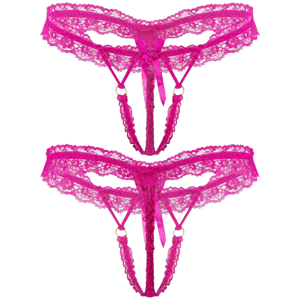 Sissy Frilly Lace Crotchless G-String
