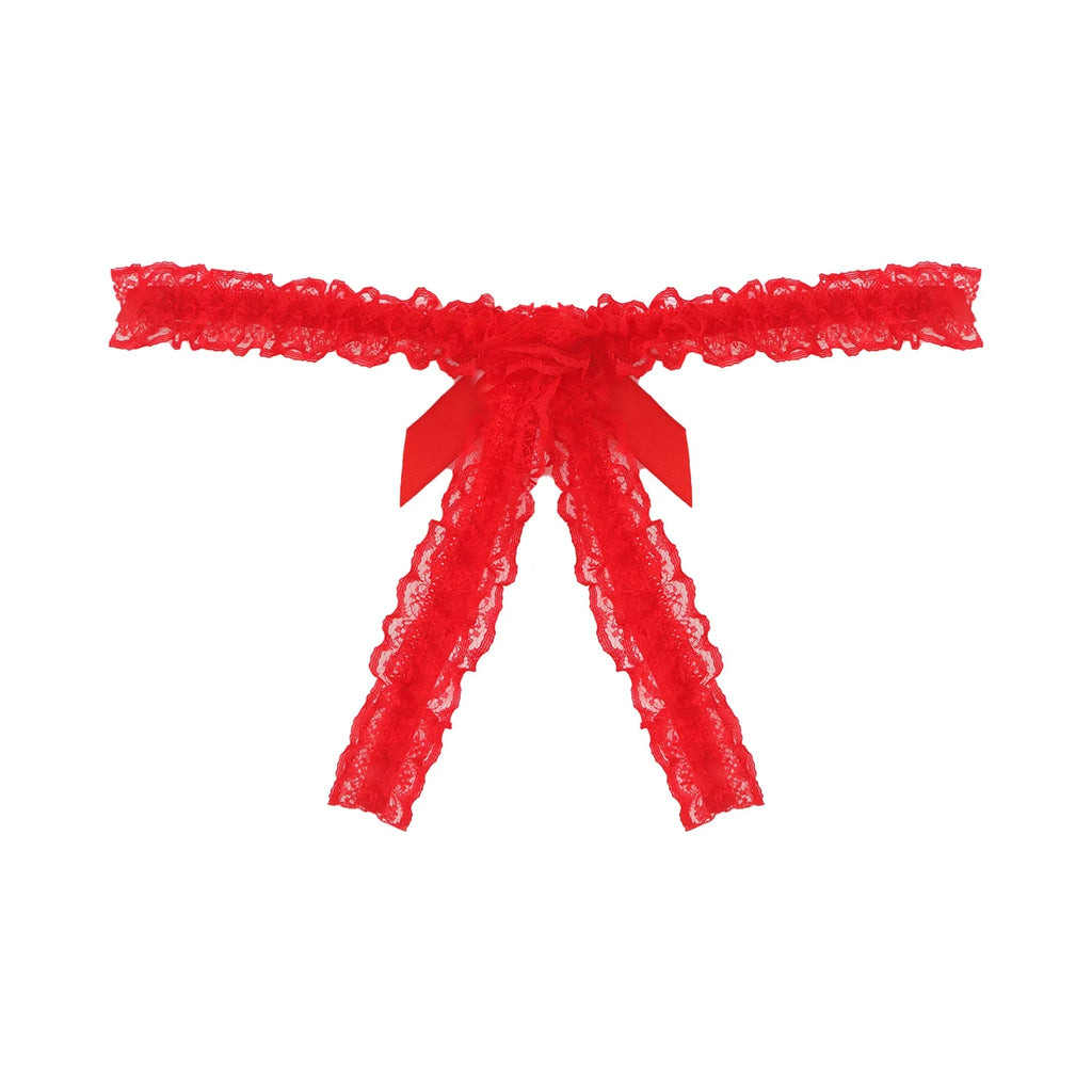 Sissy Frilly Lace Crotchless G-String