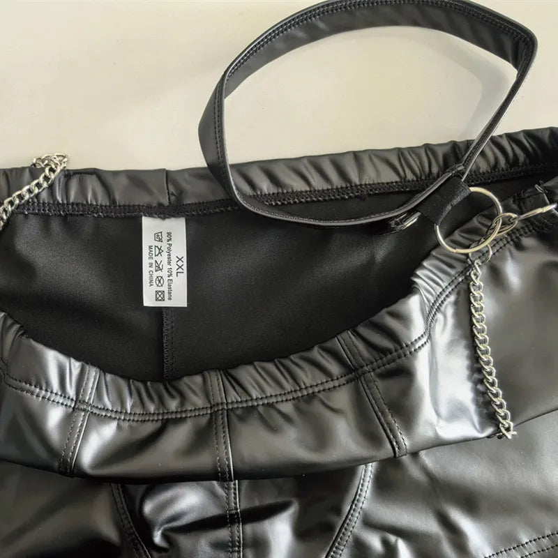 Leash Clip Faux Leather Underwear