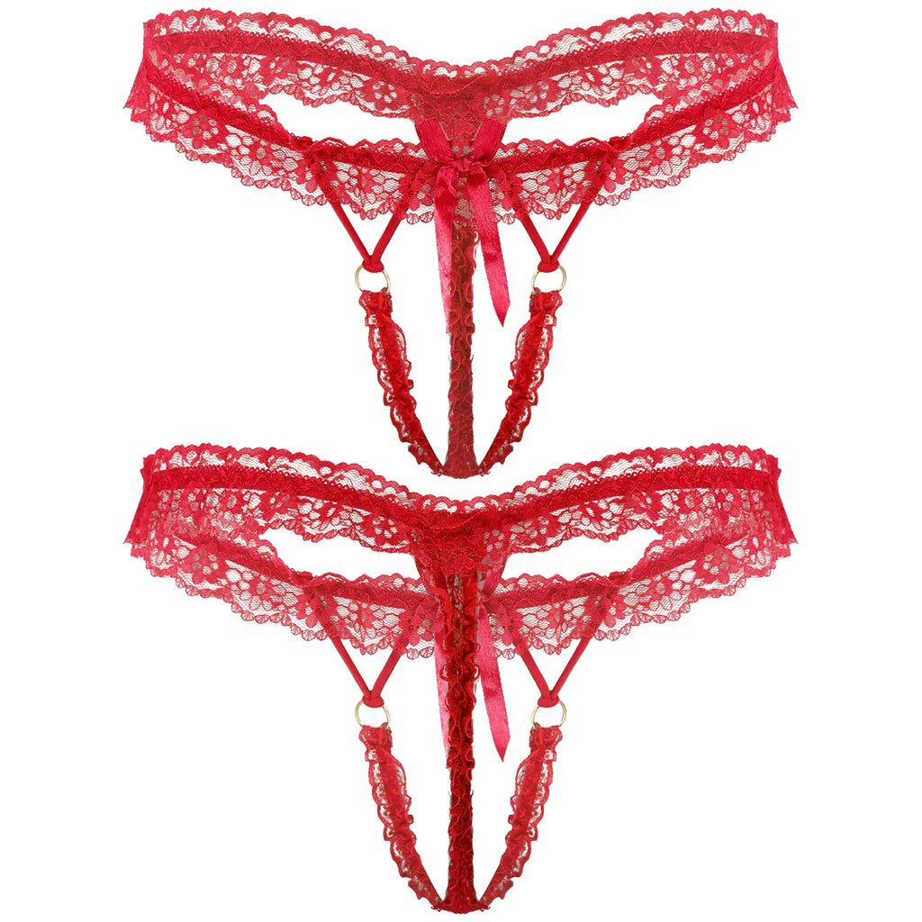 Sissy Frilly Lace Crotchless G-String