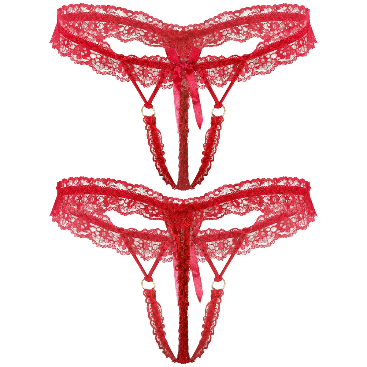 Sissy Frilly Lace Crotchless G-String